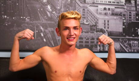 American hot twink Dylan Hall teasing with sex toy