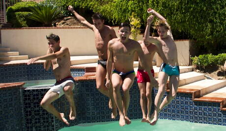 Pretty american guys young boy Jessie Montgomery and hot twink Damon Archer fuck ass after sucking dick in the pool