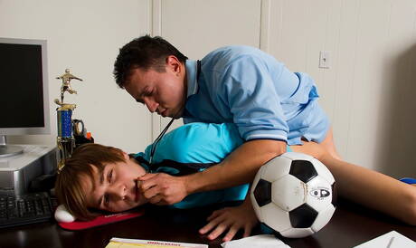 American young boy Kyle Ross and strongman Dominic Jones in hot ass bang