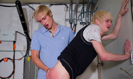 Le beau gosse américain Max Carter et le beau Brant Myers dans une scène de fellation