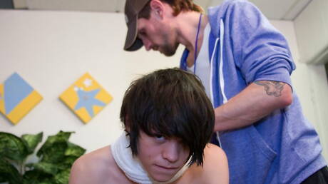 Twink Coach Ryan and american pretty boy Roxy Red in ass spanking session