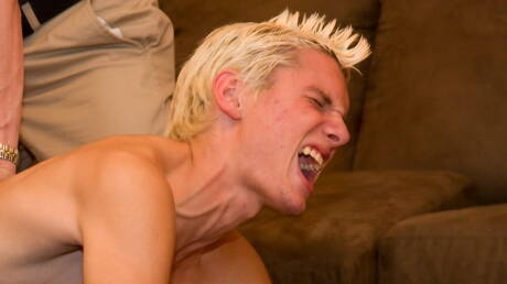 American pornstars tough guy Jeff Sterne and twink Adam Scott in spanking session