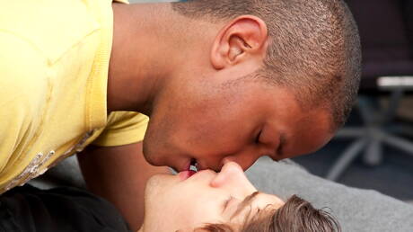 Hot american dudes young boy Kevin Kandy and hunky guy Jayden Hart in black on white love