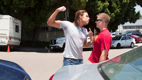 Helix Studios: American well-built Paul Pratt and superstud Micah Andrews in dick sucking scene outside