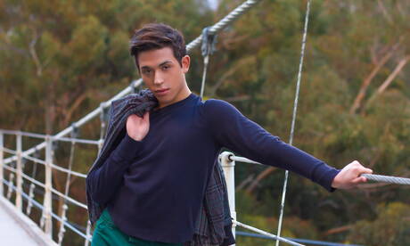 American beautiful boy Jamie Sanders undressing and showing tight butt outside