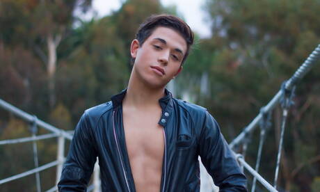 American beautiful boy Jamie Sanders undressing and showing tight butt outside