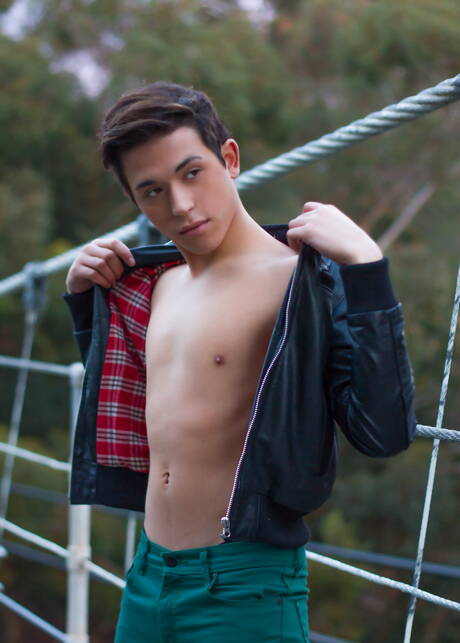 American beautiful boy Jamie Sanders undressing and showing tight butt outside