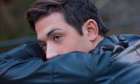 American beautiful boy Jamie Sanders undressing and showing tight butt outside