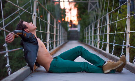 American beautiful boy Jamie Sanders undressing and showing tight butt outside