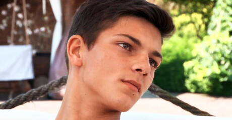 Hungarian young boy Nino Valens teasing his cock outside