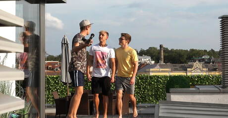 Slovak hunk Mario Texeira and american muscular Blake Mitchell fuck ass after sucking cock at pool