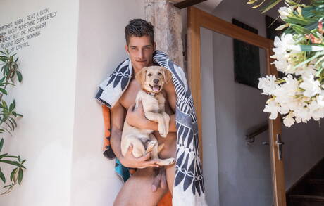 Belami Online: Hot czech dudes strongman Ariel Vanean and beefy Marc Ruffalo undressing and showing tight butt in bathroom