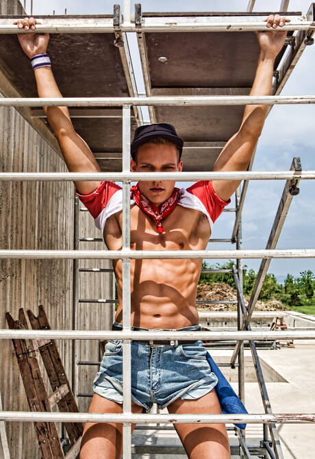 Czech young boy Scott Bennet shows a strong body outside