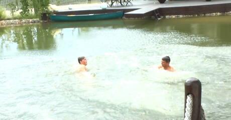 American tough guy Mick Lovell and slovakian strongman Rhys Jagger have anal sex outside