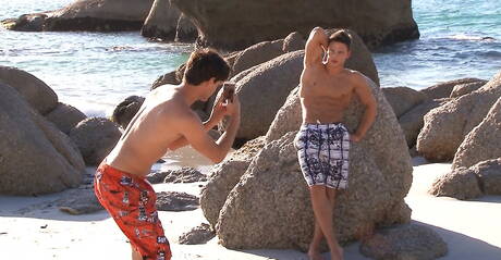 Czech stud Andre Boleyn and swedish muscular Steve Skarsgaard sucking and fucking each other on the beach