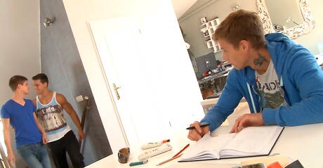 Belami Online: Shameless buddies Kris Evans, Danny Defoe and Jean-luc Bisset in hot threesome anal sex outside