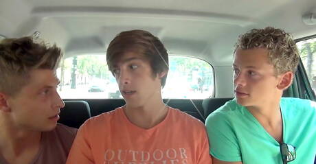 Schaamteloze kerels Jack Harrer, Helmut Huxley en Jerome Exupery in hete trio-kontneukactie buiten