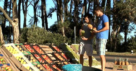 Les beaux mecs tchèques Gino Mosca et Gaelan Binoche baisent le cul après avoir sucé une bite en extérieur