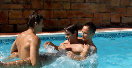 Belami Online: Nasty guys Andre Boleyn, Todd Rosset and Alex Orioli in hot threesome anal sex at the pool