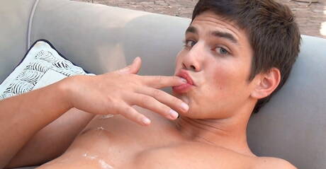 Czech strongman Adam Archuleta playing with dick outside