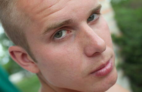 Muscular Chris Gahan posing nude and showing hot butt outdoor