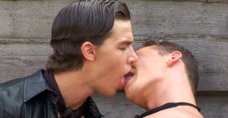 American stud Kris Evans and czech beefy Ryan Kutcher undressing and showing nice ass outside