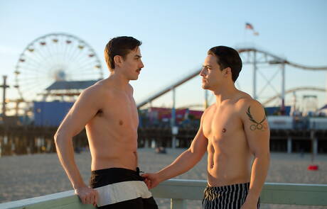 American muscular Jack Hunter and  Ollie fuck ass after blowjob on beach