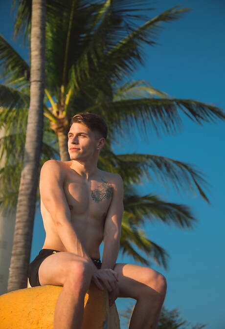 Hot american boys stud Levi Karter and husky guy Troy Accola in hot anal sex on beach