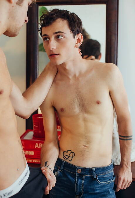 Nice american boys hunky guy Calvin Banks and young boy Cole Claire jerk off in the pool