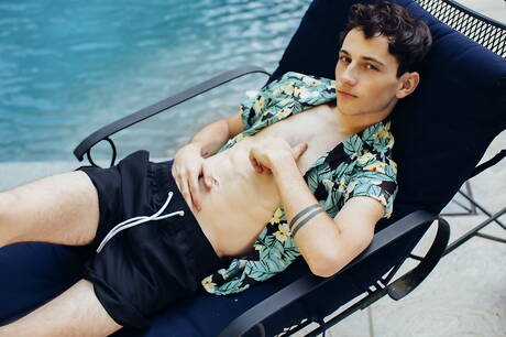 Nice american boys hunky guy Calvin Banks and young boy Cole Claire jerk off in the pool