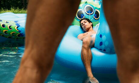 Two american dudes strongman Aiden Ward and hunky guy Nico Leon in hot ass fuck action at pool