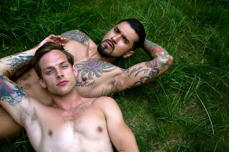 有名なアメリカ人、スタッドブーマーバンクスと若い男テイトハンソンがプールで良いセックスをする