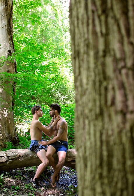 Los famosos estadounidenses, el semental peludo Adam Ramzi y el joven Tayte Hanson se aman al aire libre