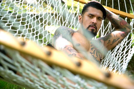 Spanish tough guy Allen King and american muscular Boomer Banks fuck ass after blowjob outside