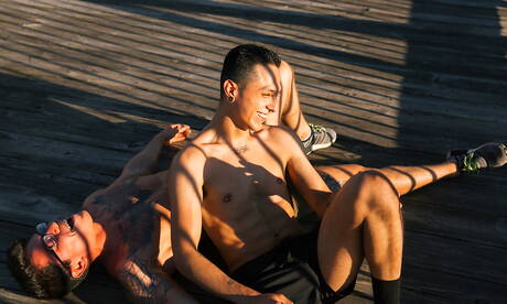 Cocky Boys: Pretty american guys muscular Clark Davis and beautiful boy Mateo Vice in hot anal sex outdoor