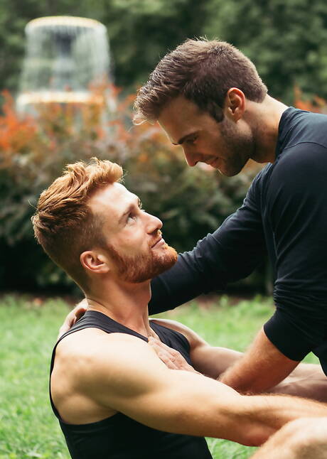 Canadian hunk Gabriel Clark and beefcake Olivier Robert have a hot couple sex outdoor