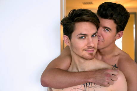 Nice american buddies beefcake Jj Knight and young boy Zak Bishop fuck ass after blowjob outside