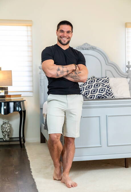 Icon Male: American stars strongman Devin Trez and muscular Aspen in black on white sex