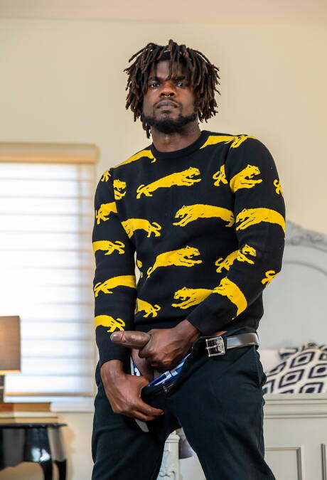 Icon Male: American stars strongman Devin Trez and muscular Aspen in black on white sex