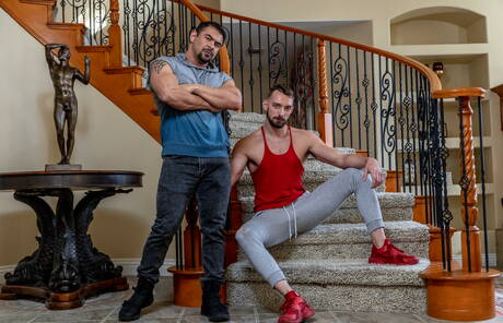 Johnny B and mexican strong bull Draven Navarro make a love outdoor
