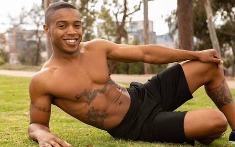 Two american boys stud Jay Tee and tough guy Jake Waters in black on white anal sex outdoor