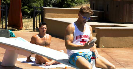 Hot american guys stud Aspen and well-built Nic Sahara fuck after dick sucking and fisted at pool