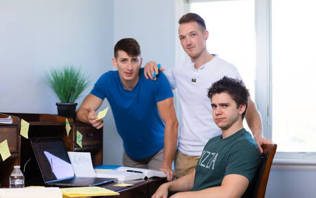 Sexy buddies Jackson Cooper, Will Braun and Michael Jackman sucking and fucking each other