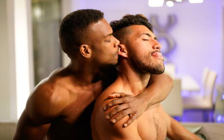 Black hunky guy Adrian Hart and  Zeno Rey have a hot couple sex