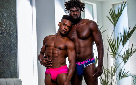 Deux garçons américains musclés, Adrian Hart et le gars costaud Devin Trez font l