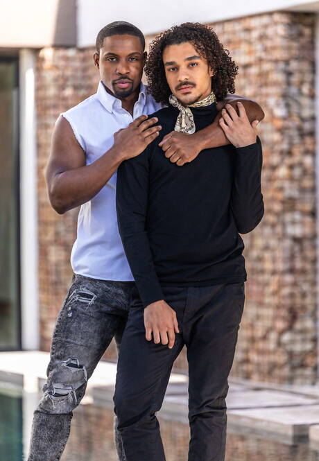 Two american boys superstud Deangelo Jackson and young dude Derek Cline undressing and showing butt at the pool