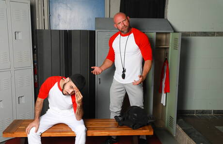 American gay bear Killian Knox and  Adrian Rose fuck ass after blowjob