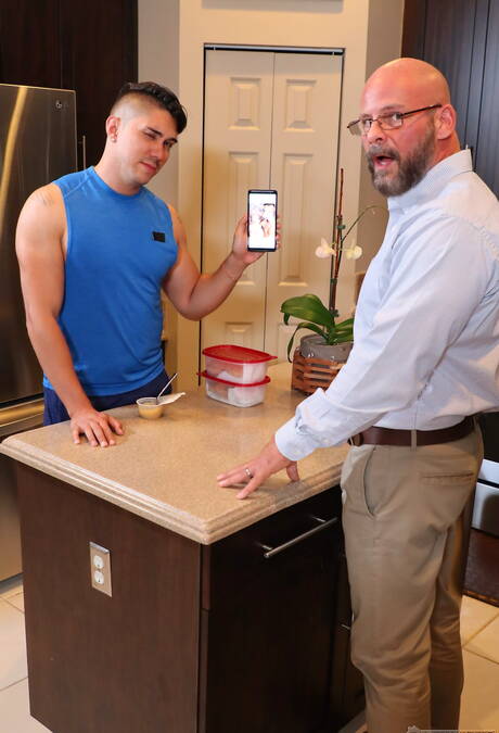 Sexy americans, husky guy Adrian Suarez and bear Aj Marshall in hot ass fuck action in the kitchen