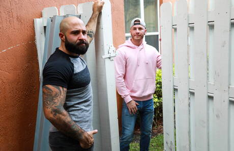 Two american dudes gay bear Atlas Grant and husky guy Mac Savage in hot anal sex outside