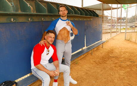 Two american guys superstud Roman Todd and husky guy David Skylar sucking and fucking each other outdoor